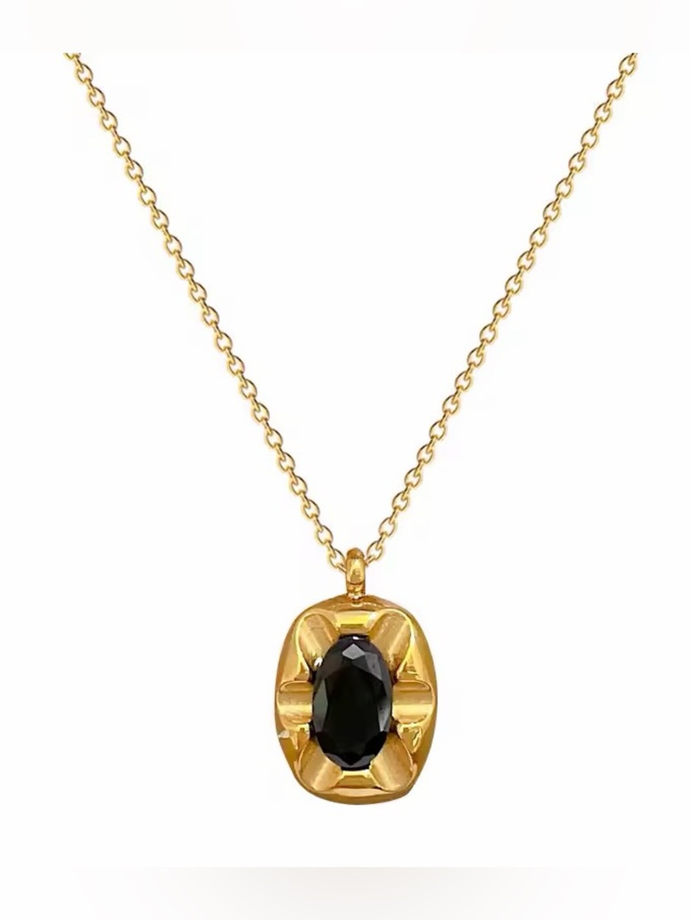 18K Gold Plated Vintage-Inspired Oval Black Stone Pendant Necklace - Picture 11 of 12